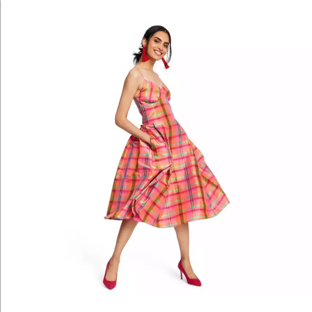 Isaac Mizrahi for Target Plaid  V-Neck Silk Dress